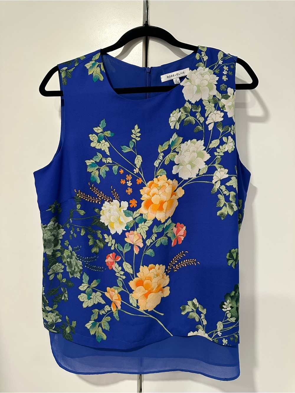 Rose & Olive Blue Floral XL Sleeveless Blouse